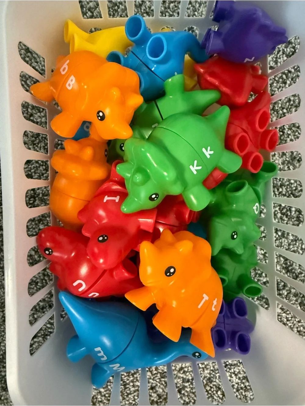 Colorful Dinosaur Alphabet Counters - Yellow, Red, Green, Orange, Blue, Purple